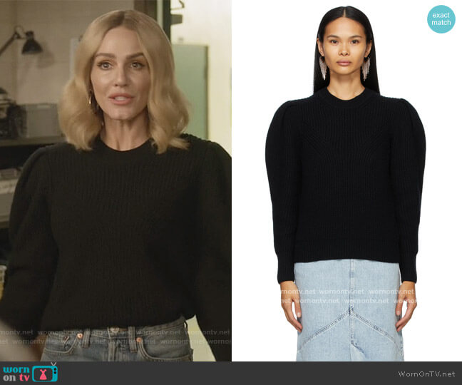 Black Wool & Cashmere Robin Puff Sleeve Sweater by Isabel Marant worn by Laura Baker (Monet Mazur) on All American