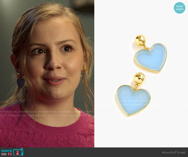 J. Crew Heart Drop Earrings In Acetate worn by Lake Meriwether (Bebe Wood) on Love Victor