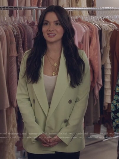 Jane's light green double breasted blazer on The Bold Type