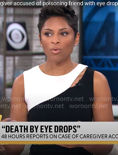 Jericka Duncan’s black and white dress on CBS Mornings