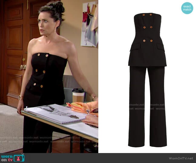 Jonathan Simkhai Essie Strapless Double Breasted Jumpsuit worn by Quinn Fuller (Rena Sofer) on The Bold and the Beautiful