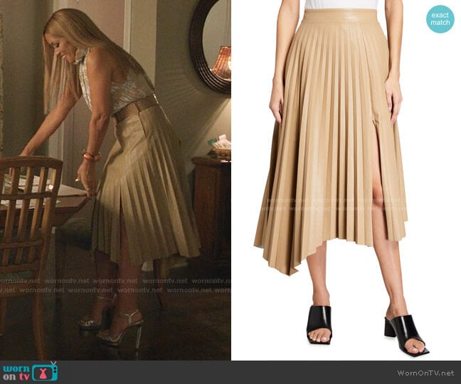 Jayla Vegan Leather Pleated Skirt by Jonathan Simkhai worn by Dominique Deveraux (Michael Michele) on Dynasty