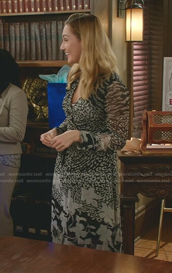 Joy's black floral wrap dress on Good Witch