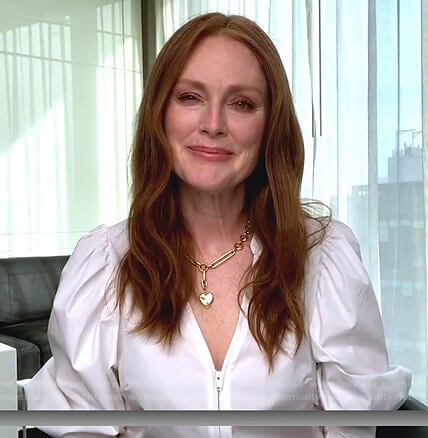 Julianne Moore’s white zip front blouse on Today