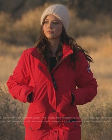 Katie's red parker coat on The Bachelorette