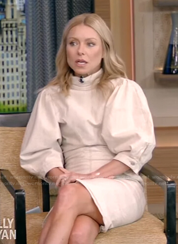 Kelly’s ivory puff sleeve mini dress on Live with Kelly and Ryan