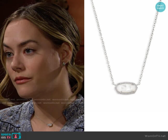 Kendra Scott Elisa Necklace in Ivory Mother of Pearl worn by Hope Logan (Annika Noelle) on The Bold and the Beautiful