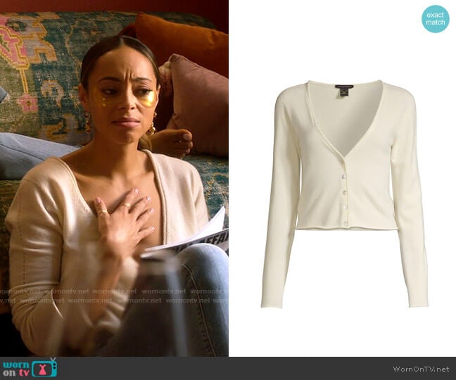 Kiki de Montparnasse Cashmere Button-Up Cropped Cardigan worn by Whitney Green (Amber Stevens West) on Run the World