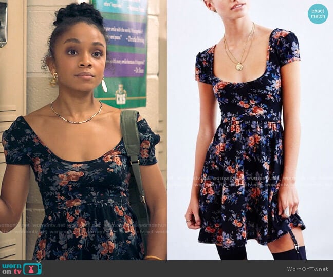 Kimchi Blue Autumn Cap-Sleeve Skater Dress worn by Mia Brooks (Rachel Hilson) on Love Victor