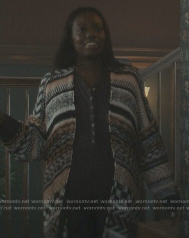 Keisha’s printed cardigan on The Chi