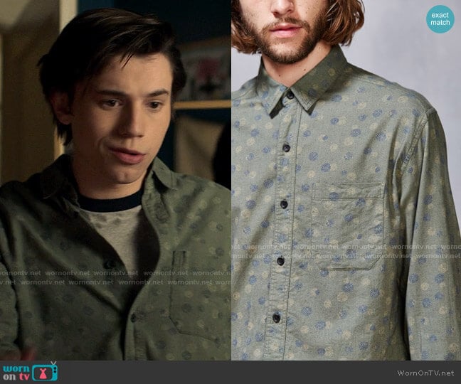 Koto Exploding Dots Linen Button-Down Shirt worn by Felix Weston (Anthony Turpel) on Love Victor