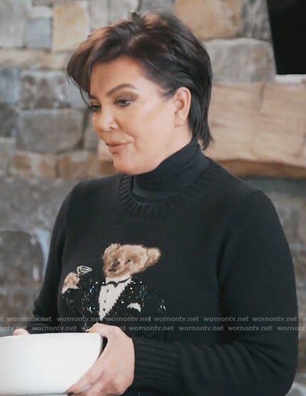 Kris's black teddy sweater on Keeping Up with the Kardashians