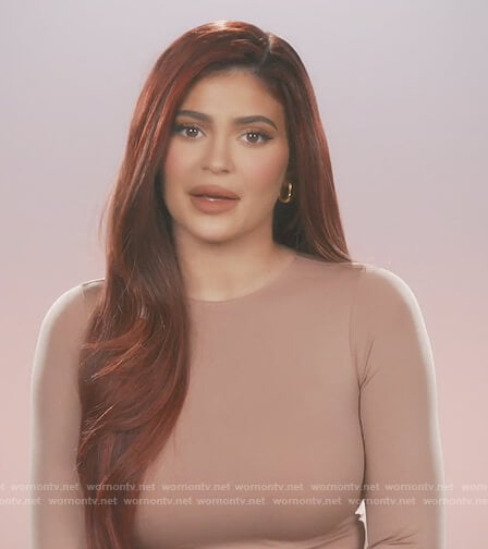 Kylie’s bieige long sleeve bodysuit on Keeping Up with the Kardashians