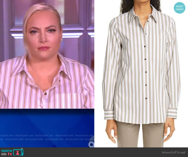 Ruxton Stripe Cotton Blend Shirt by Lafayette 148 worn by Meghan McCain on The View