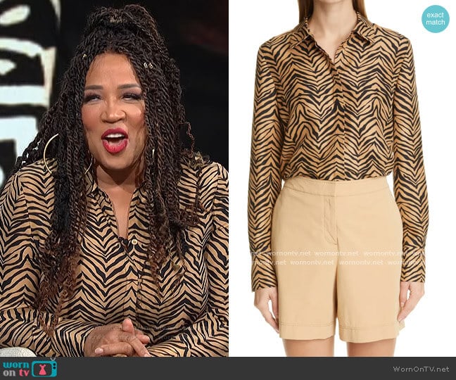 Scottie Zebra Print Silk Blouse by Lafayette 148 worn by Kym Whitley on E! News