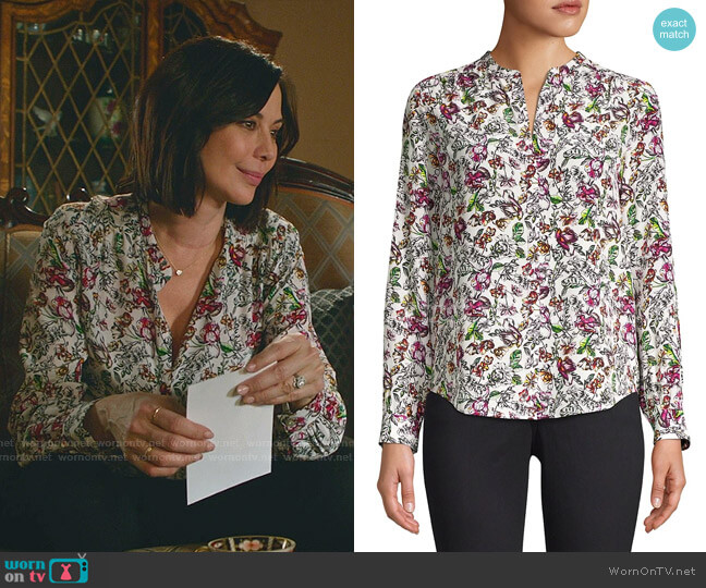 Bardot Floral Silk Blouse by L'Agence worn by Cassandra Nightingale (Catherine Bell) on Good Witch