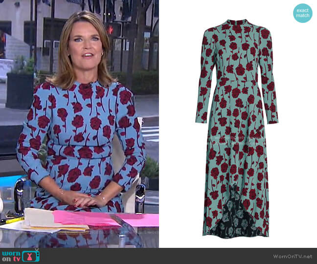 Double Face Rose Printed Crepe Long Sleeve Midi Dress by Lela Rose worn by Savannah Guthrie on Today