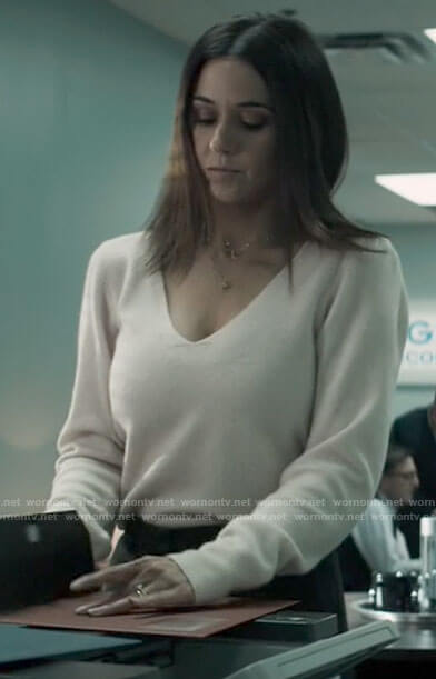 Lana’s white v-neck puff sleeve sweater on Superman and Lois