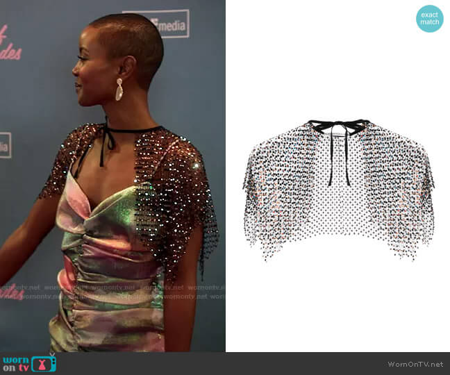 Alessandra Rich Rhinestone-embellished Cape Bolero worn by Ella McFair (Andrea Bordeaux) on Run the World