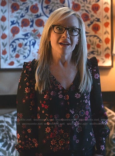 Linda's black floral print blouse on Lucifer