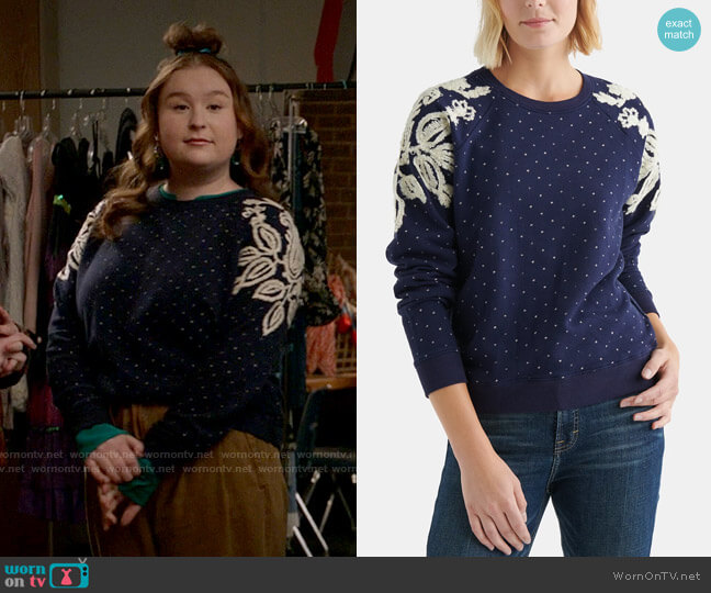 Lucky Brand Cotton Chenille-Patterned Polka-Dot Sweatshirt worn by Ashlyn (Julia Lester) on High School Musical The Musical The Series