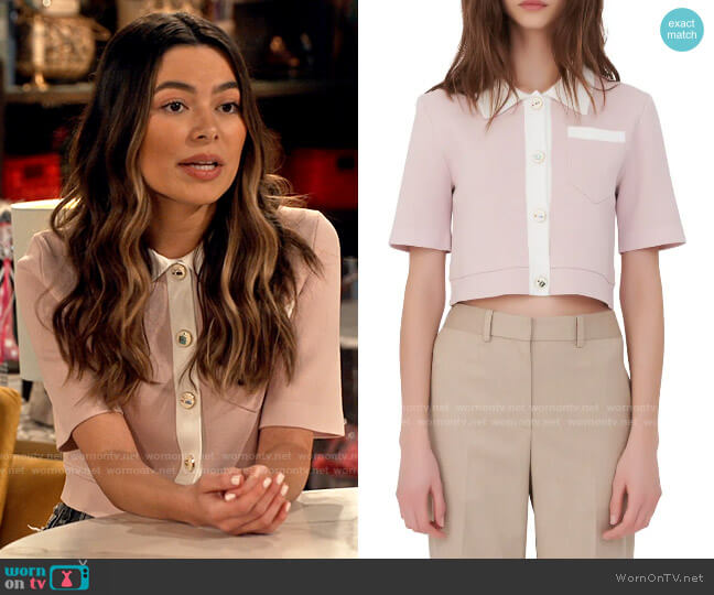 Maje Myshirt Cropped Cardigan worn by Carly Shay (Miranda Cosgrove) on iCarly