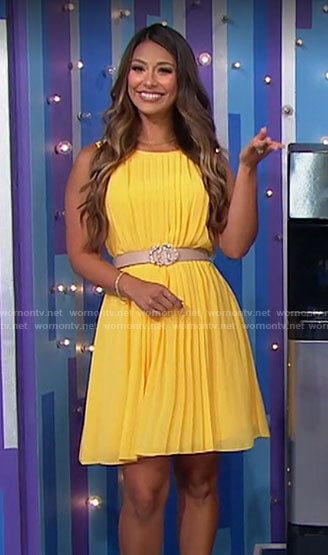 Manuela’s yellow pleated dress on The Price is Right