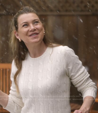 Meredith’s white cable knit sweater on Greys Anatomy