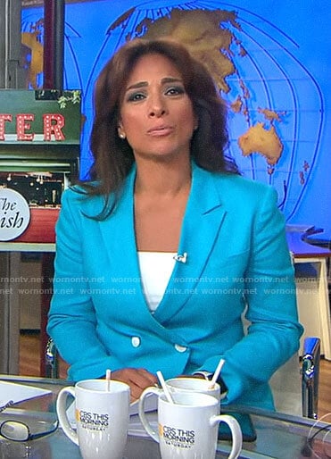 Michelle Miller’s turquoise blue blazer on CBS This Morning