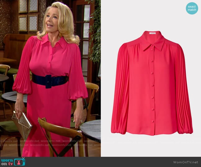 Milly Lina Pleat Blouse worn by Nikki Reed Newman (Melody Thomas-Scott) on The Young and the Restless