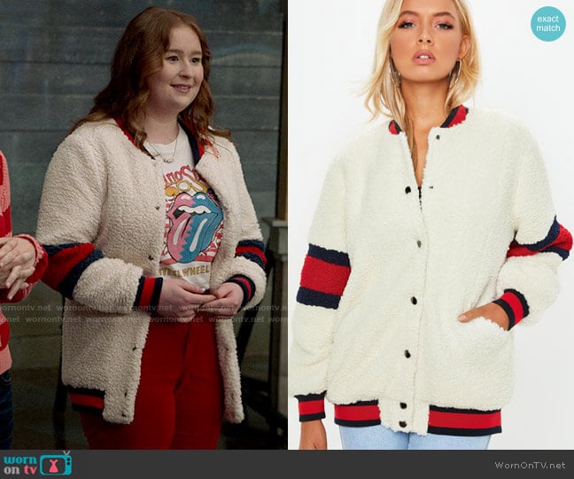 Missguided USA Teddy Bomber Jacket worn by Ashlyn (Julia Lester) on High School Musical The Musical The Series