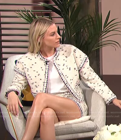 Morgan’s white knit jacket and shorts on E! News Daily Pop