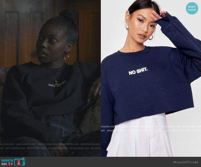 No Shirt Relaxed Cropped Graphic Sweatshirt by Nasty Gal worn by Kiesha Williams (Birgundi Baker) on The Chi