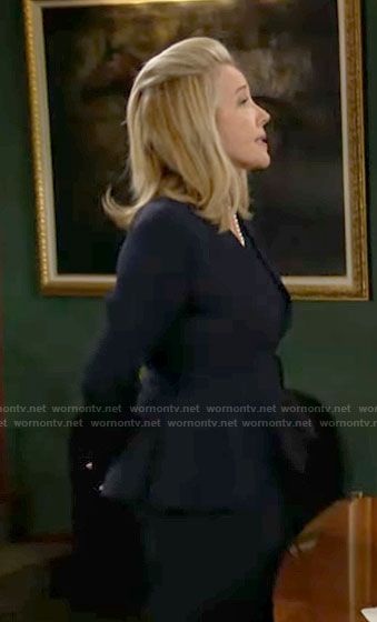 Nikki's navy wrap jacket on The Young and the Restless