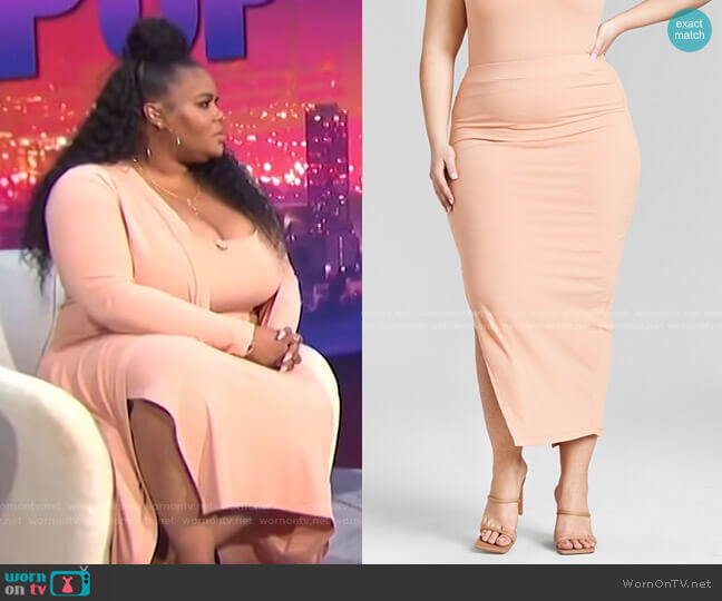 Trendy Plus Size Ribbed Knit Midi Skirt by Nina Parker worn by Nina Parker on E! News