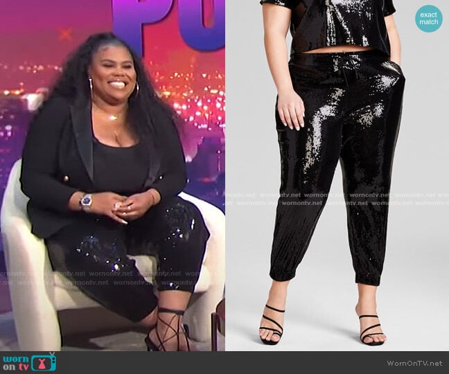 Trendy Plus Size Sequin Joggers by Nina Parker worn by Nina Parker  on E! News