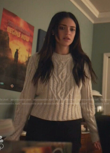 Olive’s white cable knit sweater on Manifest