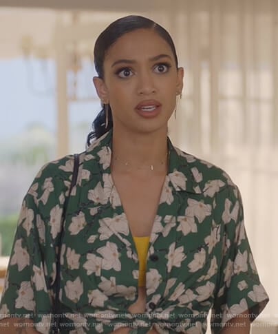 Olivia's green floral print shirt on All American