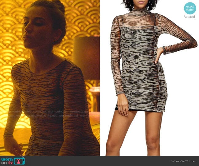 Animal Mesh Mini Long Sleeve Body-Con Dress by Topshop worn by Rebeca (Claudia Salas) on Elite