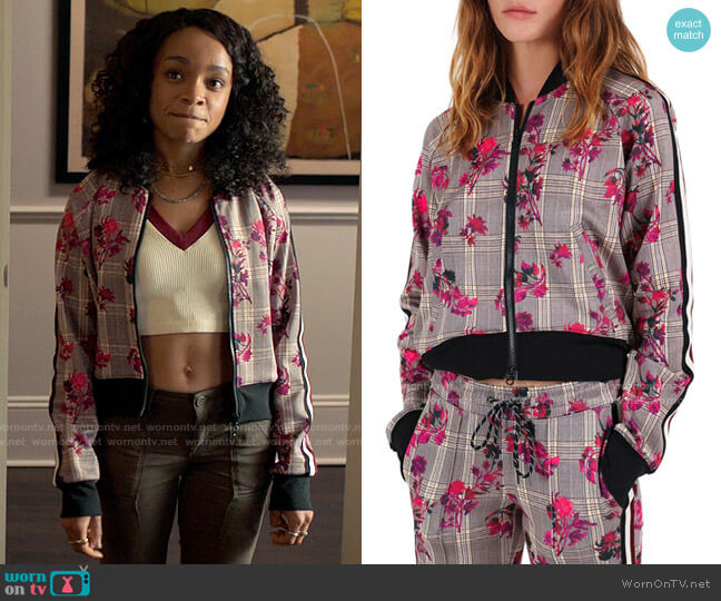 Pam & Gela Floral Plaid Cropped Track Jacket worn by Mia Brooks (Rachel Hilson) on Love Victor