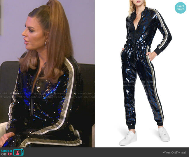 Sequin Long Sleeve Jumpsuit by Pam & Gela worn by Lisa Rinna on The Real Housewives of Beverly Hills