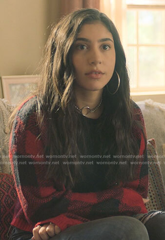 Pilar's red checked cardigan on Love Victor