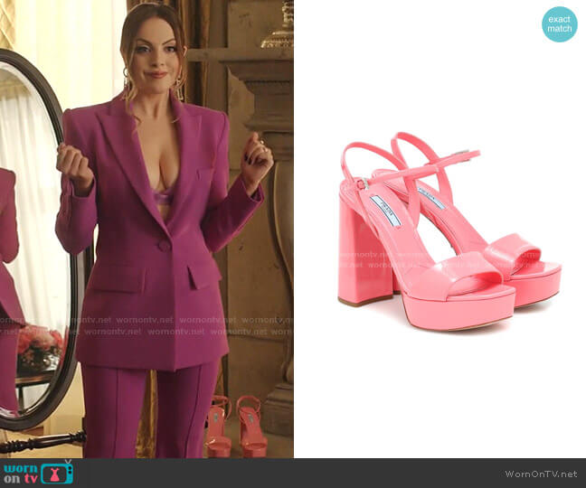 Patent Leather Platform Sandals by Prada worn by Fallon Carrington (Elizabeth Gillies) on Dynasty