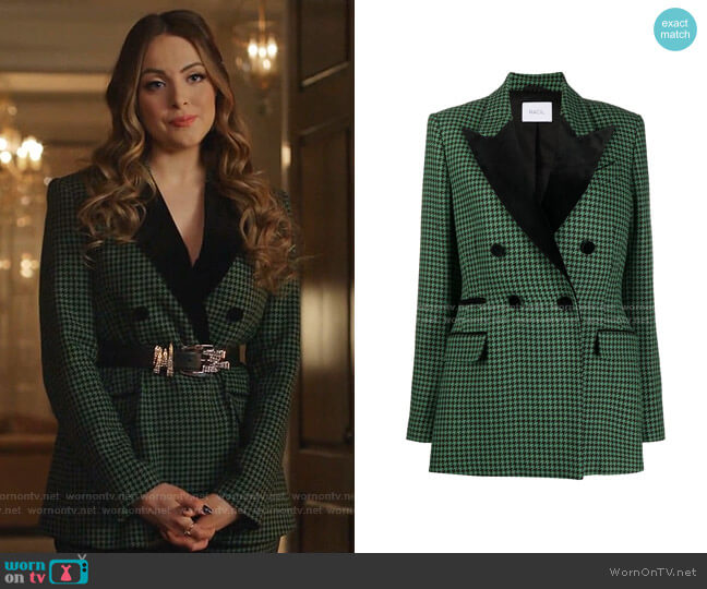 Double-Breasted Houndstooth Jacket by Racil worn by Fallon Carrington (Elizabeth Gillies) on Dynasty