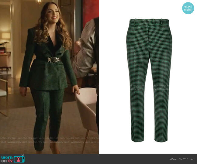 Houndstooth-Check Tailored Trousers by Racil worn by Fallon Carrington (Elizabeth Gillies) on Dynasty