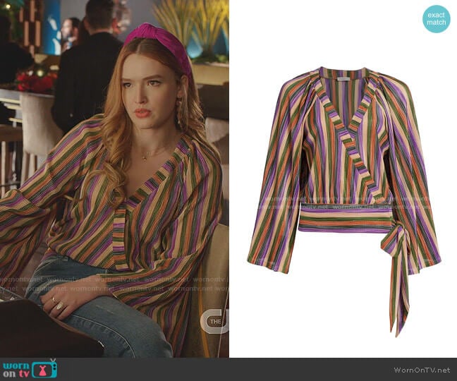 Val Multicolor Stripe Wrap Blouse by Ramy Brook worn by Kirby Anders (Maddison Brown) on Dynasty