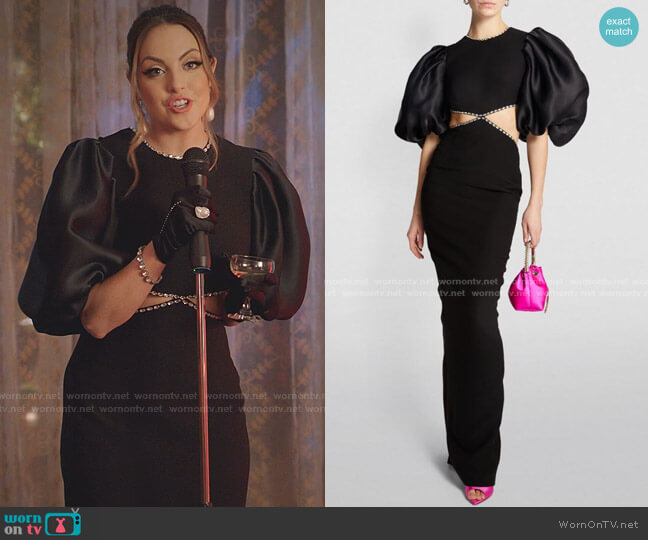 Crystal-Embellished Cut-Out Gown by Rasario worn by Fallon Carrington (Elizabeth Gillies) on Dynasty