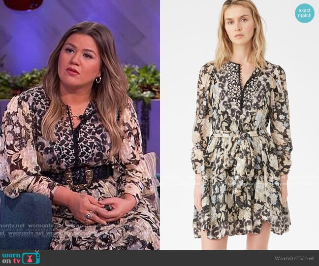 Print Mix Clip Dress by Rebecca Taylor worn by Kelly Clarkson on The Kelly Clarkson Show