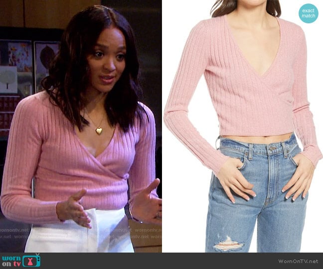 Faux Wrap Cashmere Sweater by Reformation worn by Lani Price (Sal Stowers) on Days of our Lives