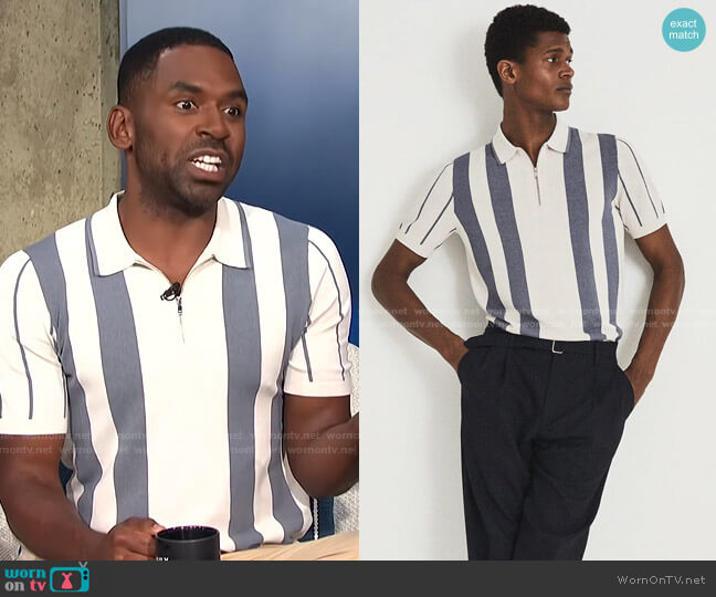 WornOnTV: Justin’s white and grey striped polo shirt on E! News Daily ...